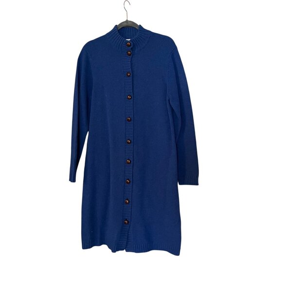 Orvis Womens Blue Shetland Wool Long Cardigan Sweater With Button Front Size M - Picture 1 of 4